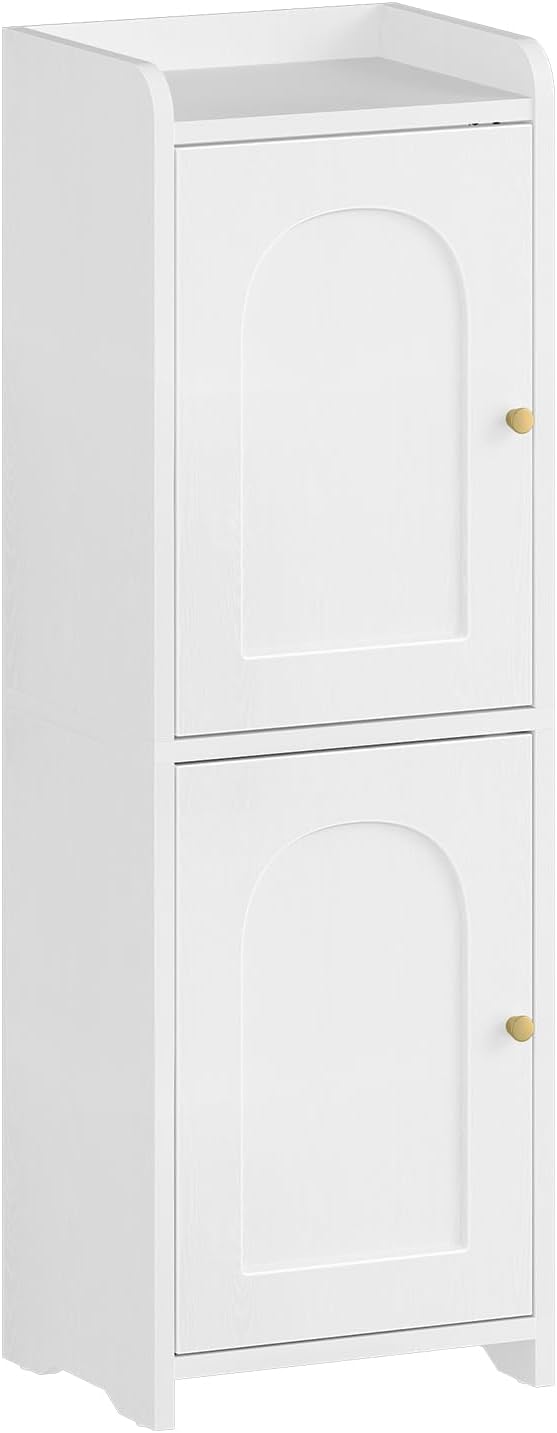 Hzuaneri Bathroom Storage Cabinet, Small Corner Floor Cabinet with 2 Doors | Narrow Toilet Paper Cabinets with Adjustable Shelf, Bathroom Organizer for Small Spaces, 7.9" D x 9.8" W x 29.5" H White