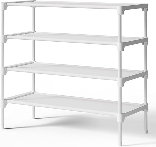 Kitsure Shoe Rack - Non-Woven Shoe Rack Shelf, 27.5" Wide - 4 Tier, White | Shoe Organizer for Closet, Entryway, Garage, Stackable Shoe Shelves, college dorm&apartment essentials