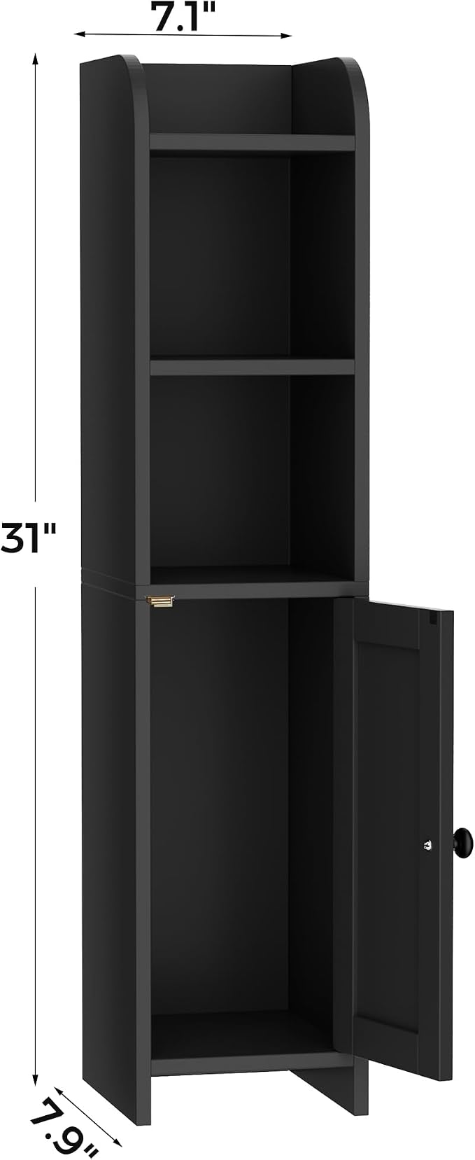 Homhedy Small Bathroom Storage Cabinet, Narrow Toilet Paper Cabinet | Corner Floor Cabinet with Door and Shelves, Slim Bathroom Cabinet for Small Spaces, 7.9" D x 7.1" W x 31" H, Black