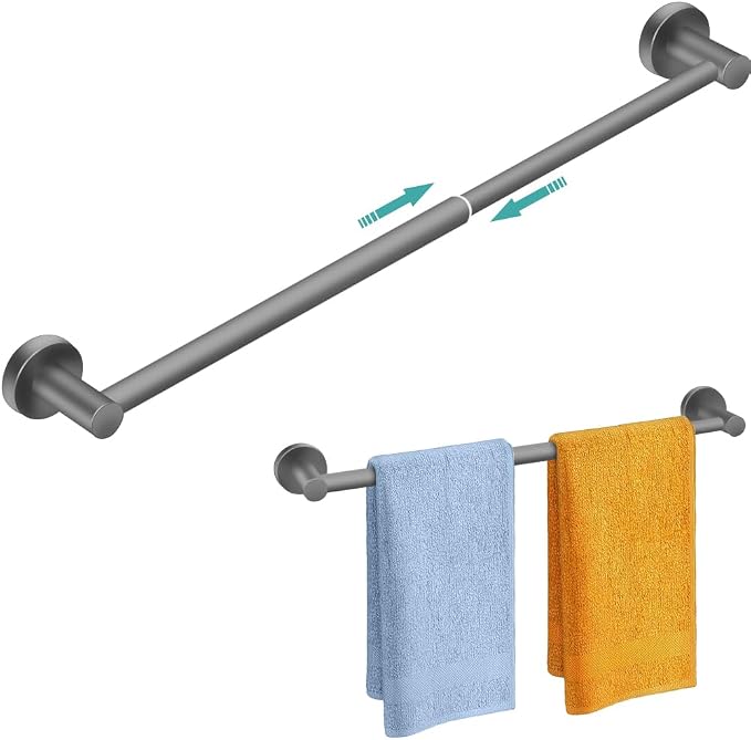 MGahyi Towel Racks for Bathroom-Adjustable Towel Holder(13.18inch-24inch) Sturdy and Rustproof Towel Bar Wall Mounted, Single Towel Bar Rod for Bathroom Accessories (Grey, 1Pack)