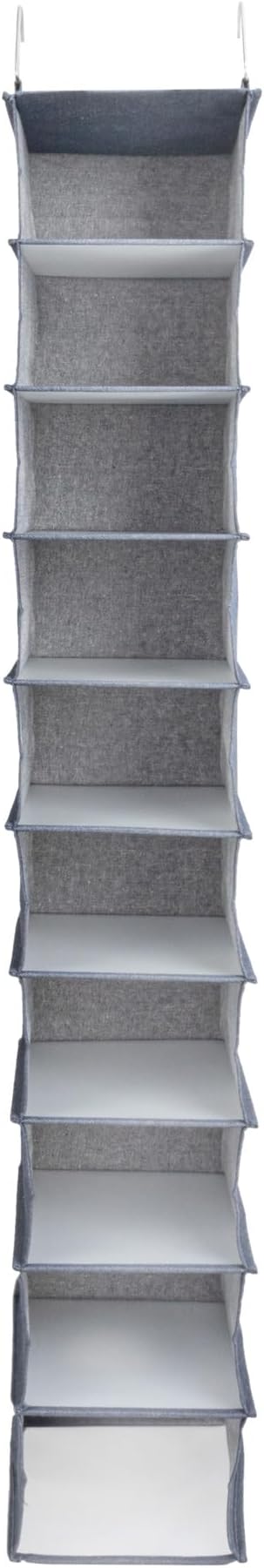Household Essentials Hanging Narrow Cotton Blend and Plastic Closet Organizer with 10 Storage Shelves, Denim