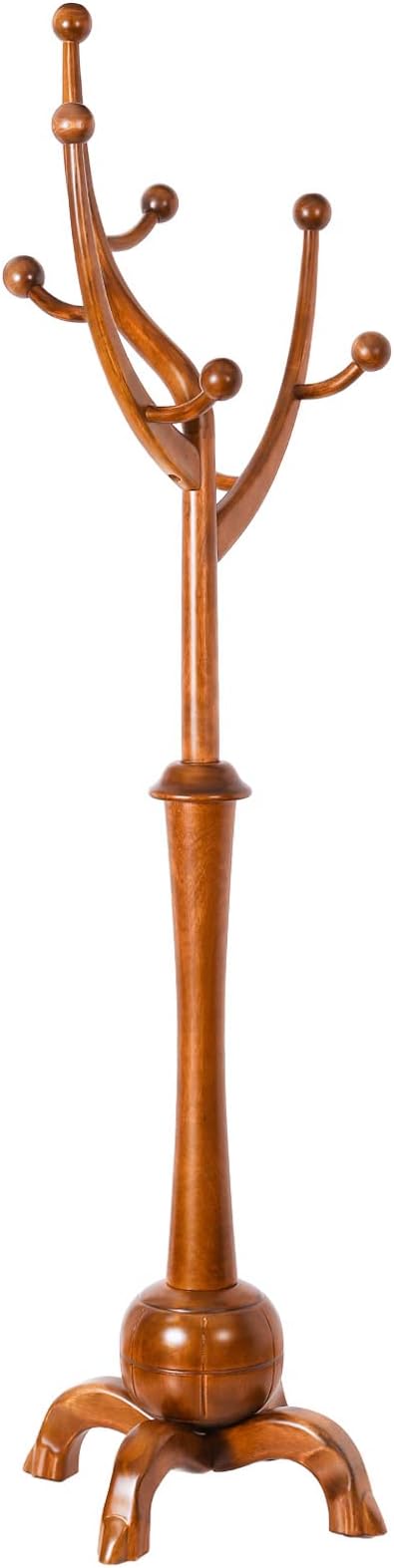 Coat Rack Freestanding Wood Coat Tree with Stable Sphere Base, Light Brown | 8 Hooks Tree Branch Design, Heavy Duty Standing Coat Hanger for Entryway, Hallway, Bedroom, Foyer; Hangs Coats, Hats, Bags
