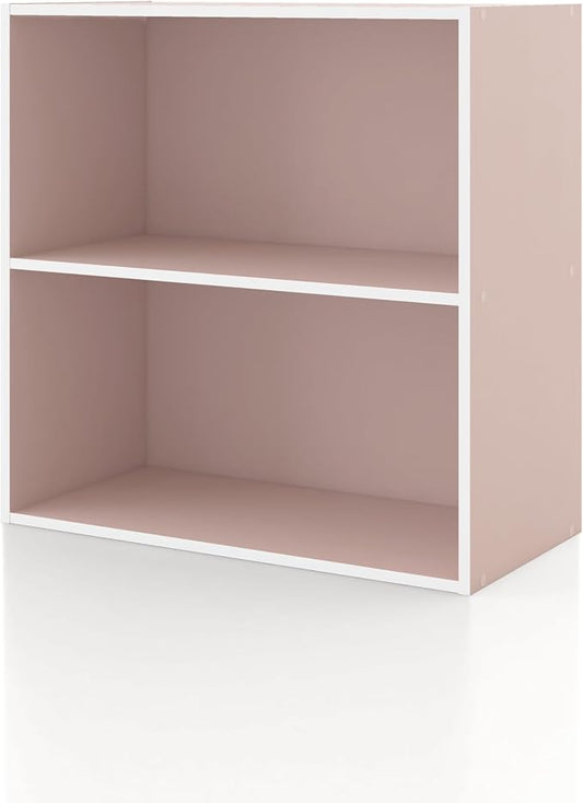 Homes: Inside + Out Apexa 2-Tier Cube Storage Organizer Shelves, Stackable Wood Bookcase Fits Cubby Bins for Organization, Dorm Teen Room Decor & Home Office, Light Pink