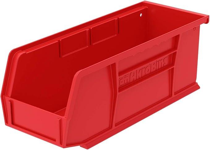 Akro-Mils 30224 AkroBins Plastic Storage Bins, 11"x 4"x 4", Red, 12-Pack | Space-Saving Stackable Bins for Garage, Pantry, Craft Organization