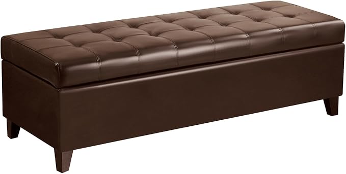 51" Dark Brown Leather Storage Ottoman for Living Room | End of Bed Storage Ottoman Bench, Faux Leather Upholstered Ottomans with Hinged Lid, Rectangle Bench for Entryway&Bedroom