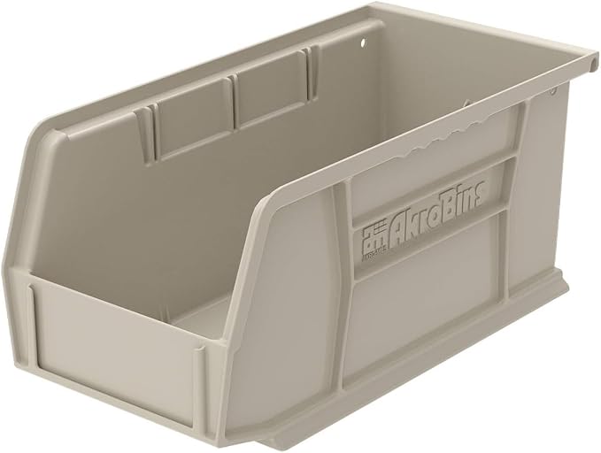 Akro-Mils 30230 AkroBins Plastic Storage Bins, 11"x5"x5", Stone, 12-Pack | Space-Saving Stackable Bins for Garage, Pantry, Craft Organization