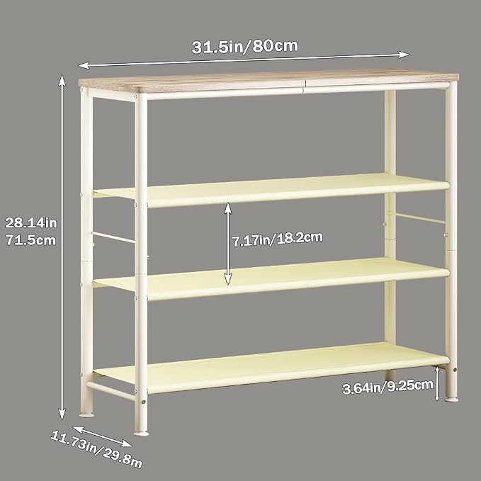 INGIORDAR 4 Tier Shoe Rack Storage Organizer Shelf Top with MDF Board | Space-Saving,with 3 Layer Fabric,stores 16+Pairs of Shoes for Closet,Entryway,Bedroom,Living Room Garage,White