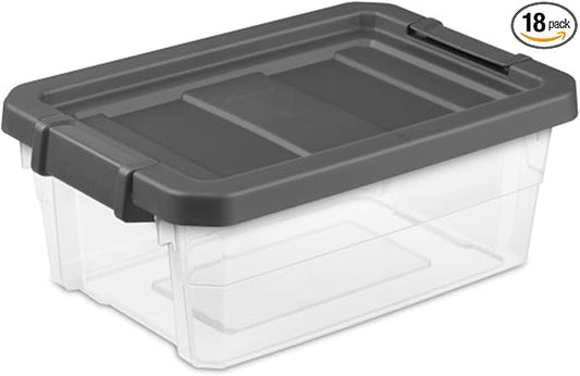 Sterilite 18-Pack Modular Stacker Box, Durable Clear Plastic Storage Bins with Latching Lids, 16 Quart - Stackable Organizing Container Boxes for Closet, Bathroom, and Office