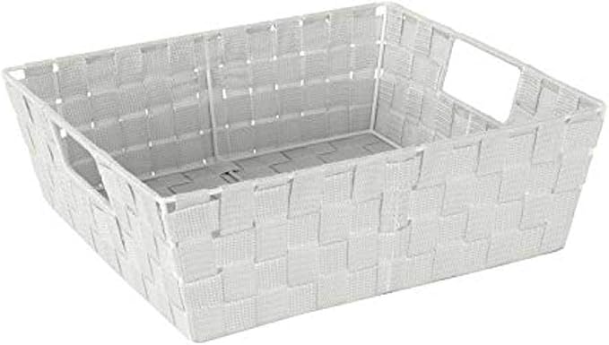 Simplify Large Shelf Woven Strap Tote | Decorative Storage Basket | Built in Handles | Organization | Closet | Bedroom | Bathroom | Nursery | Accessories | Toys | Gifts | 1 Pack | Heather Grey