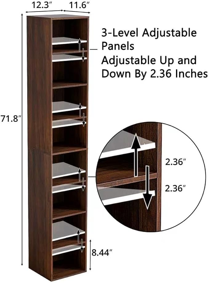 8-Cube Storage Organizer Bookcase, Tall Narrow Bookshelf for Home Office (Dark Brown)