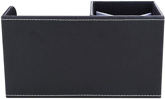 Desk Organizer Office Supplies Caddy Pu Leather Multi-function Storage Box Pen/Pencil,Cell phone, Business Name Cards Remote Control Holder with Small Drawer Black