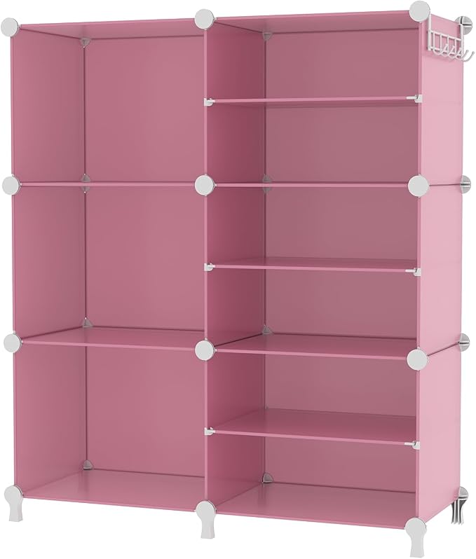 AWTATOS 6 Cube Closet Organizer Storage Shelves, Pink | Portable Closet Clothes Organizers Storage Shelf DIY Stackable Cubby Shelving for Closet Bedroom Living Room Office