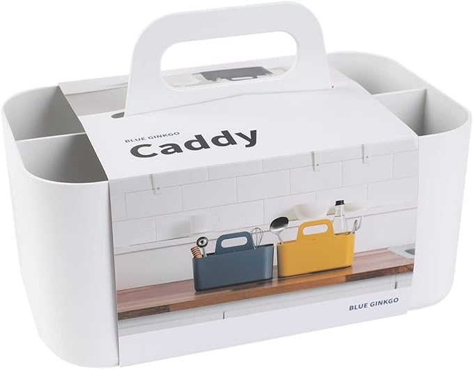 BLUE GINKGO Stackable Organizer Caddy, Rectangle, White, Made in Korea | Portable. Adjustable. Home, Office & School Storage.
