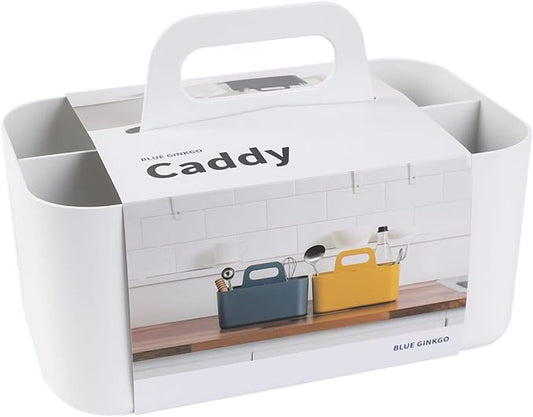 BLUE GINKGO Stackable Organizer Caddy, Rectangle, White, Made in Korea | Portable. Adjustable. Home, Office & School Storage.