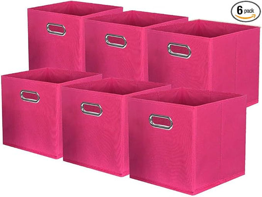 ShellKingdom Storage Bins, Foldable Fabric Storage Cubes with Metal Handle | Cloth Storage Organizer Drawer For Closet And Toys, 11 X 10.5 X 10.5 INCH, 6 Pack (Fuchsia)