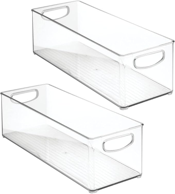 mDesign Plastic Stackable Kitchen Organizer - Storage Bin with Handles for Refrigerator, Freezer, Cabinet, and Pantry Shelves Organization - Food Container - 2 Pack - Clear