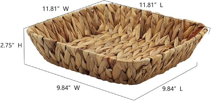 Square Water Hyacinth Weaving Tray, Handwoven Storage Basket | Natural sturdy weave, eco-friendly material, kitchen serving, living room storage, home decor, for family & gifting