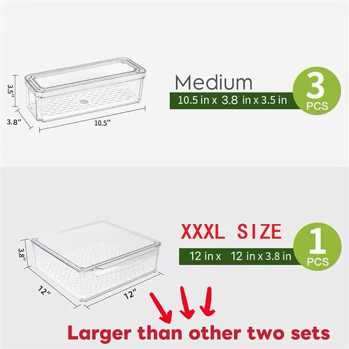 ZIJUND 4 Packs Fridge Organizers and Storage, Refrigerator Organizer Bins | Stackable BPA-Free Refrigerator Organizers and Storage Containers for Fruit, Vegetable, Food, Drinks, Cereals, Clear