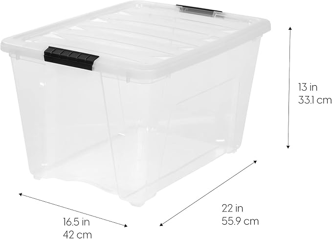 IRIS USA 54 Qt Stackable Plastic Storage Bins with Lids, 8 Pack - BPA-Free, Made in USA - See-Through Organizing Solution, Latches, Durable Nestable Containers, Secure Pull Handle - Clear