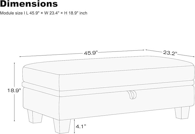Belffin 45.9" Storage Ottoman Bench Oversized Ottoman for Footrest Upholstered Entryway Bench with Seating for Bedroom, Living Room. Light Grey