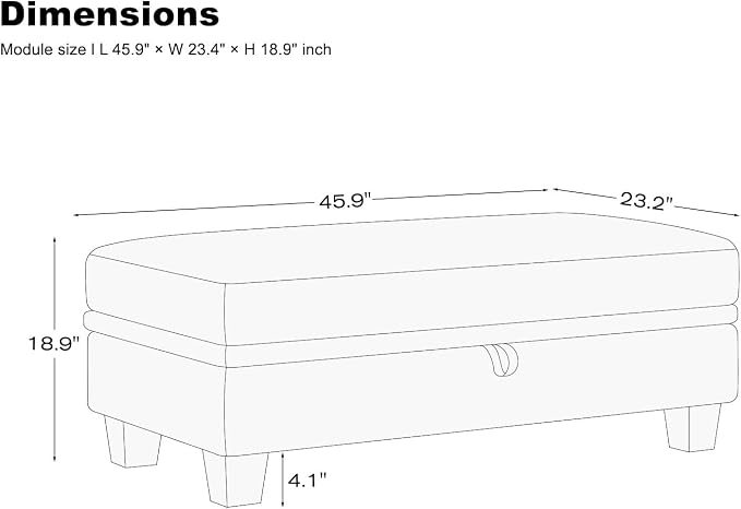 Belffin 45.9" Storage Ottoman Bench Oversized Ottoman for Footrest Upholstered Entryway Bench with Seating for Bedroom, Living Room. Beige