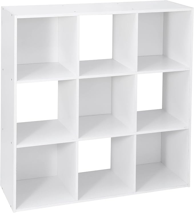 ZenStyle 9 Cube Storage Shelf Organizer, Wooden Bookshelf System Display Cube Shelves Compartments, Customizable W/ 5 Removable Back Panels (White)