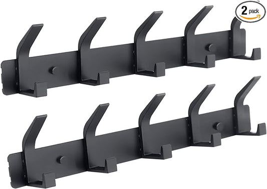 Coat Rack Wall Mounted,5 Coat Hooks for Hanging Coats,Heavy Duty Metal Double Hook Rack Hook Rail,Coat Rack with Hooks,Wall Mount Coat Hanger for Hat Towel Purse Robes ,Black,2Pack (Black2, 5 Hooks)