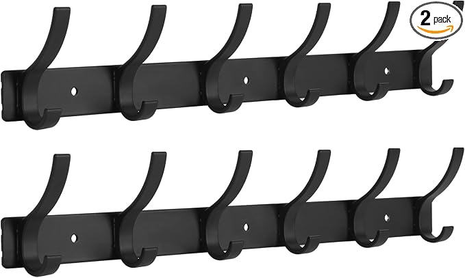 Optish Coat Rack Wall Mount, Wall Hooks for Hanging, Entry Coat Hooks Coat Hanger, Hat Rack Holder for Wall, Key Holder Purse Racks, Towel Rack for Bathrooms (2 Pack, Black)
