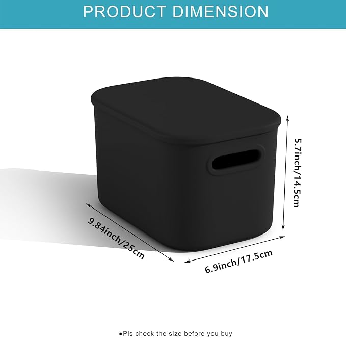 8 Pack Black Storage Bins with Lids for Shelves, Plastic Storage Containers with Lids for Organizing, Stackable Storage Boxes with Handle, Black Storage Bins for Classroom, Craft, Snacks