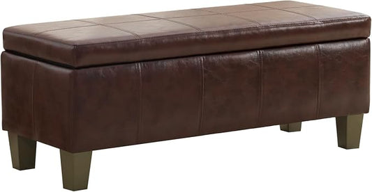 41" Storage Ottoman, Storage Bench with Safety Hinge, Upholstered Synthetic Leather Ottoman Bench for Bedroom, Living Room, Entryway, Hallway, Foot Rest, Support 500lbs