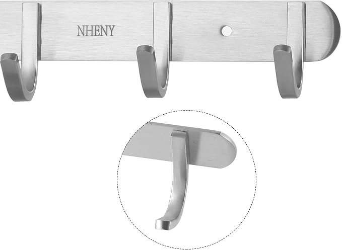 Coat Hook Wall Mount - Towel Rack with 6 Hooks Hanger for Hanging Clothes, Bags, Keys, and Towels Bathroom, Entryway, Door, 304 Stainless Steel Brushed Nickel