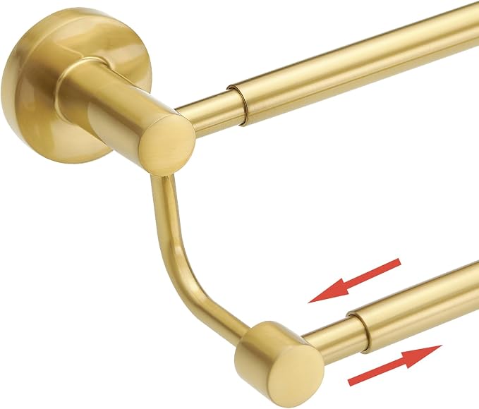 BESy Double Towel Bar Towel Rack for Bathroom Wall Mounted Brushed Gold | Adjustable 16-26 In,Wall Mounted Towel Holder, Stainless Steel, Rustproof, Towel Bar Rod Hanger Hardware Accessories Hotel