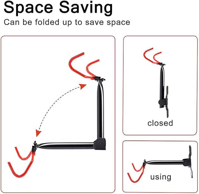 PHUNAYA Wall Mount Bike Rack,Bike Hanger Horizontal,Bicycle Holder Heavy Duty,Garage Bike Storage,Garage Organization Bicycle Hook with Rubber,Foldable and Adjustable Angle(2 pack)