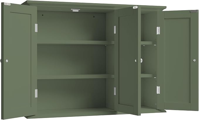 ChooChoo Laundry Cabinet with 3 Doors and Adjustable Shelves | 9.06"D x 31.1"W x 24"H, Bathroom Wall Cabinet, Cupboard, Green