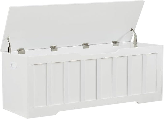 VANKILEY 51.2" Storage Chest Extra Large,Wooden Storage Bench,White | Chest with 2 Safety Hinges, 51.2*15.7*19.1inches, Wooden Trunk for Bedroom, Livingroom,Entryway,Easy Assembly.