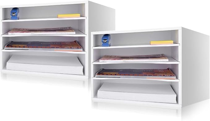 EMERIT Paper Organzier Wood Desktop Organizer Storage Letter Tray File Sorter with Adjustable Shelves for Home Office