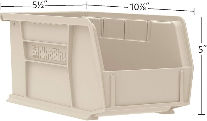 Akro-Mils 30230 AkroBins Plastic Storage Bins, 11"x5"x5", Stone, 12-Pack | Space-Saving Stackable Bins for Garage, Pantry, Craft Organization