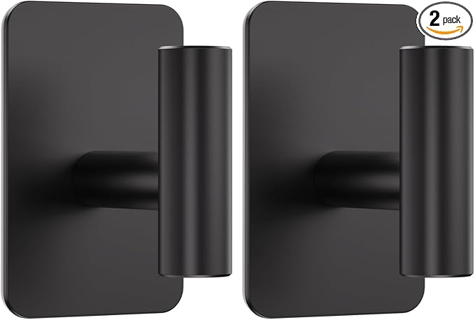 Heavy Duty Adhesive Hooks - 26lb Max, Sticky Wall Hooks Waterproof Stainless Steel for Hanging Towel, Coat, Robe, Towel Hooks Stick on Bathroom, Kitchen, Shower, Door (Black, 2 Pack)
