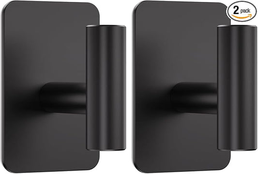 Heavy Duty Adhesive Hooks - 26lb Max, Sticky Wall Hooks Waterproof Stainless Steel for Hanging Towel, Coat, Robe, Towel Hooks Stick on Bathroom, Kitchen, Shower, Door (Black, 2 Pack)