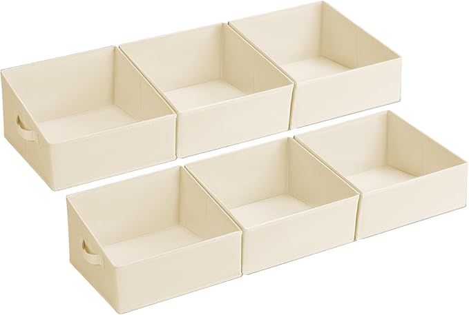 DIMJ Closet Storage Bins - Fabric Storage Baskets for Shelves, Collapsible Clothes Organizer with Handles for Purse, Toys, Books, Towel, Clothes, 6 Pack, Beige