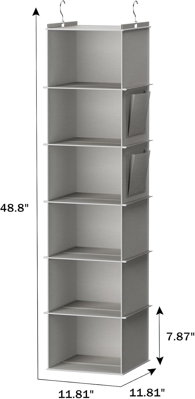 YOUDENOVA Hanging Closet Organizer and Storage, 6-Shelf Closet Hanging Storage Shelves, Light Grey