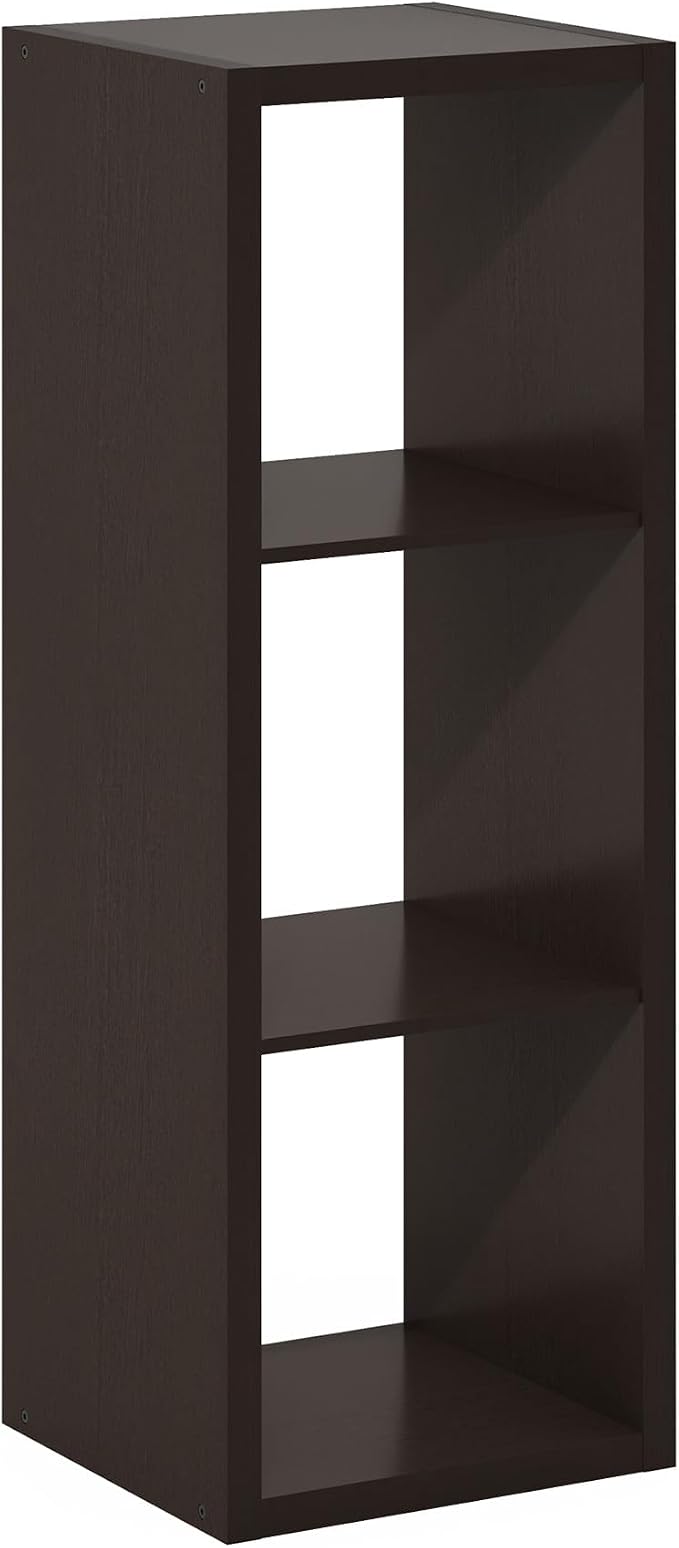 3-Cube Cubicle Bookshelf, Cube Bookcase with Open Back, Reversible Book Shelf, Cube Storage Organizer, 15 x 16 x 44, for Living Room, Home Office, Dark Oak