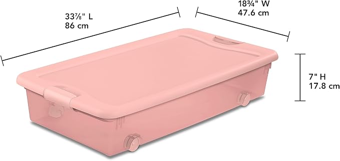 Sterilite 12 Pack Wheeled Under Bed Storage Container, 56 Qt Plastic Bin w/Latching Lid for Organization - Clothes & Shoes Organizer, Pearl Blush Tint