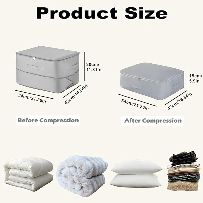 Comforter Storage Bag, Bedding & Blanket Self Compression Storage Organizer | Compression Storage Bag for Blanket Storage, Thick Satin Fabric Heavy Duty Bags for Pillow Duvet (Gray, L)