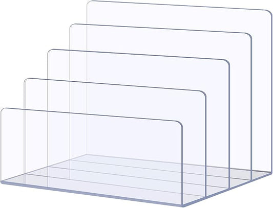 Sooyee Acrylic File Organizer for Desk, Mail Organizer Countertop,Clear | 4-Section File Holder, For Home Office, For Letter, Document, Notebook, Binder, Purse, Palette,Mail,Folder