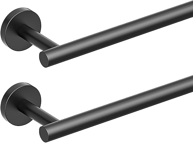 FORIOUS Towel Bar 24" Towel Racks for Bathroom Wall 2 Pack Matte Black | Total Length 26 Inch, Rustproof, Stainless Steel Towel Holder, Wall Mounted for Bathroom Bedroom, Heavy Duty, Space Saving