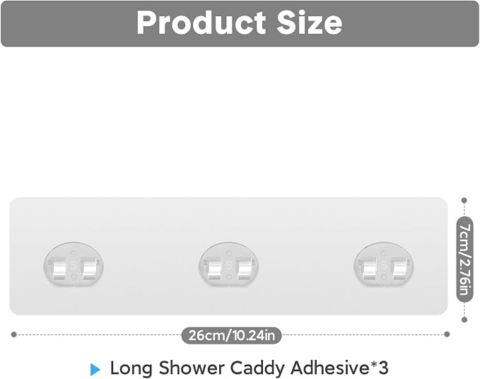 3 Pack Shower Caddy Adhesive Replacement, Strong Adhesive Hooks for Shower Caddy, Waterproof Adhesive Strips, No Drilling, for Bathroom Storage Shelves and Kitchen Racks