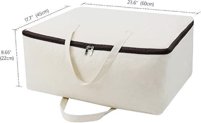 2 Pack Cotton Storage Bags for Duvets, Blankets, Soft Blanket Organizer Bag | 23.6x8.7x17.7",3-side Zip Opening,Breathable,Durable&Tear-Resistant,Sturdy handles,King/Queen Comforters,Down Jackets, Pillow