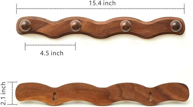 Wood Coat Rack Wall Mount - 4Pack Walnut Coat Hooks for Hanging Clothes,Keys, Robes,Purse,Towels,Bags,Backpack, Modern Decorative Wall hooks Heavy Duty Hanger Organizer for Bathroom,Entryway & Bedroom