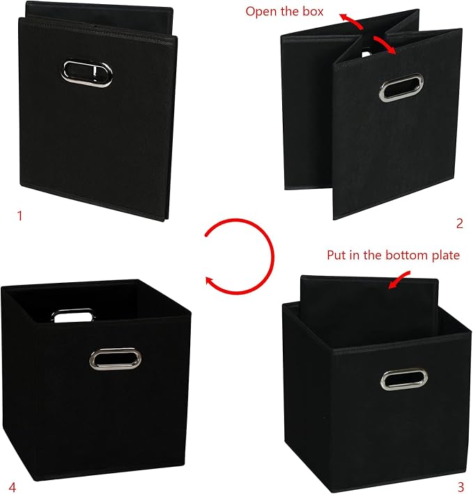 Fabric storage bins Cubes, Fabric Cube Organizer with Handle, Foldable Cube Bins for Cloth or Accessary Storage, 11x11x11, Set of 8, (Black)
